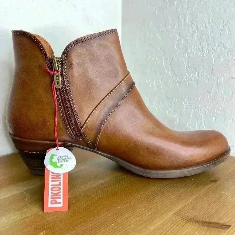 NEW PIKOLINOS Rotterdam Brown Leather Cuero Ankle Boot Size EU 41 US 10